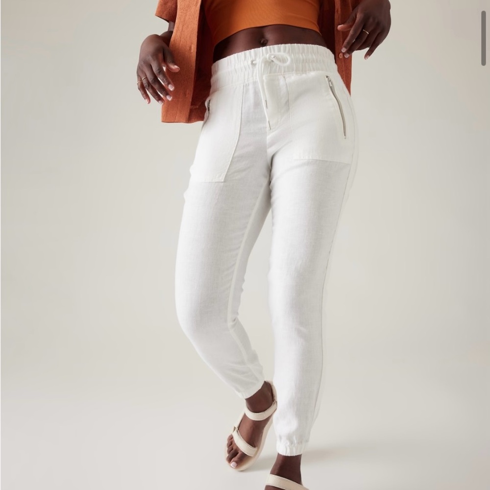 Athleta Cabo White Linen Joggers 10